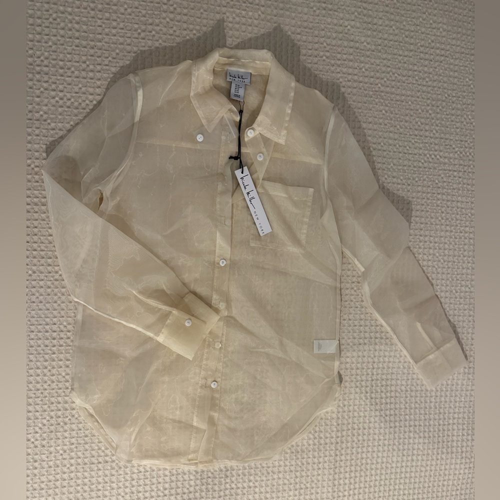 Sheer Beige Button-Down Shirt - NWT Nicole Miller Top